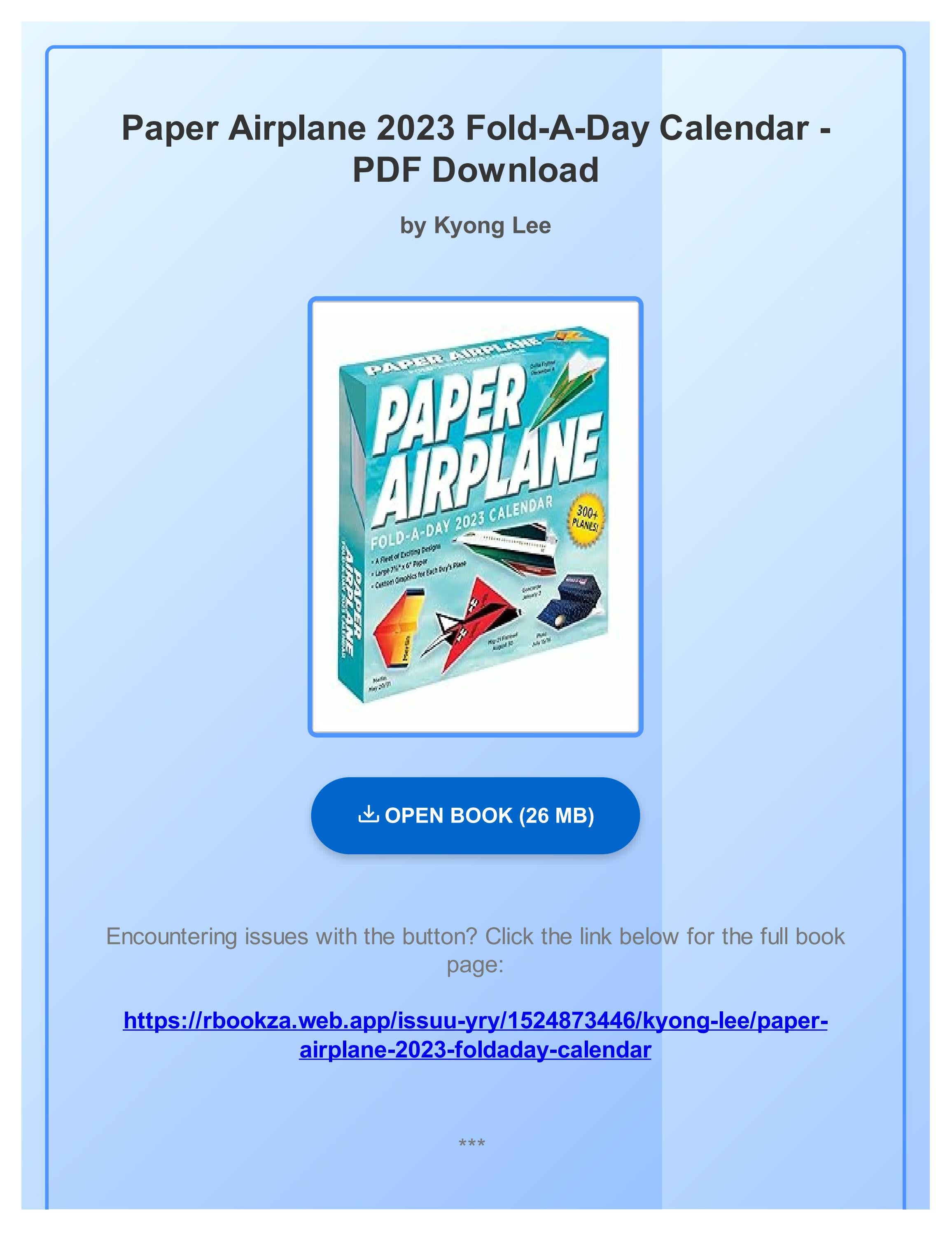 (Free PDF) Paper Airplane 2023 FoldADay Calendar by Kyong Lee by