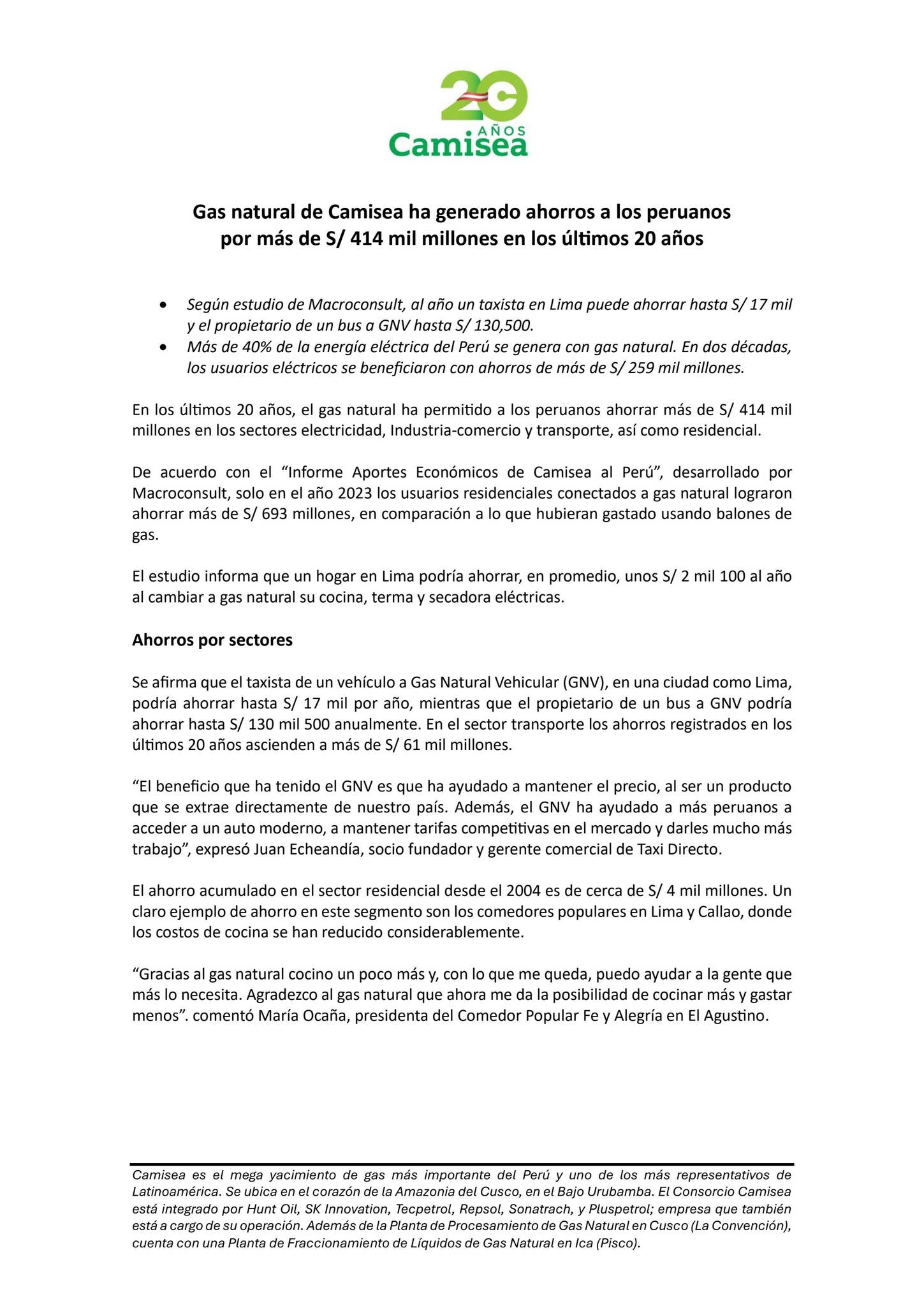 GAS NATURAL DE CAMISEA HA GENERADO AHORROS A LOS PERUANOS POR MAS DE S ...