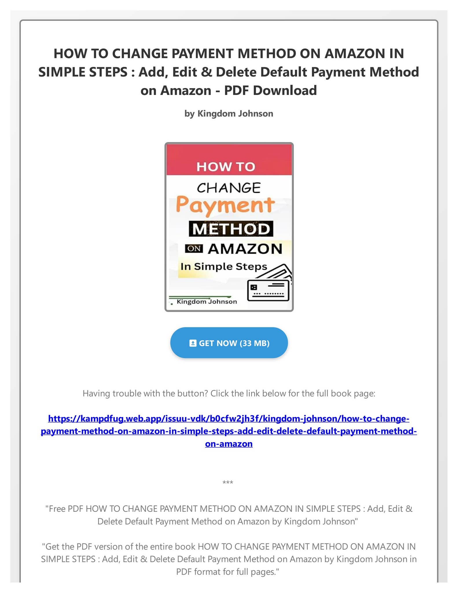 Free PDF HOW TO CHANGE PAYMENT METHOD ON AMAZON IN SIMPLE STEPS : Add - How To Change Payment Method On Amazon Order