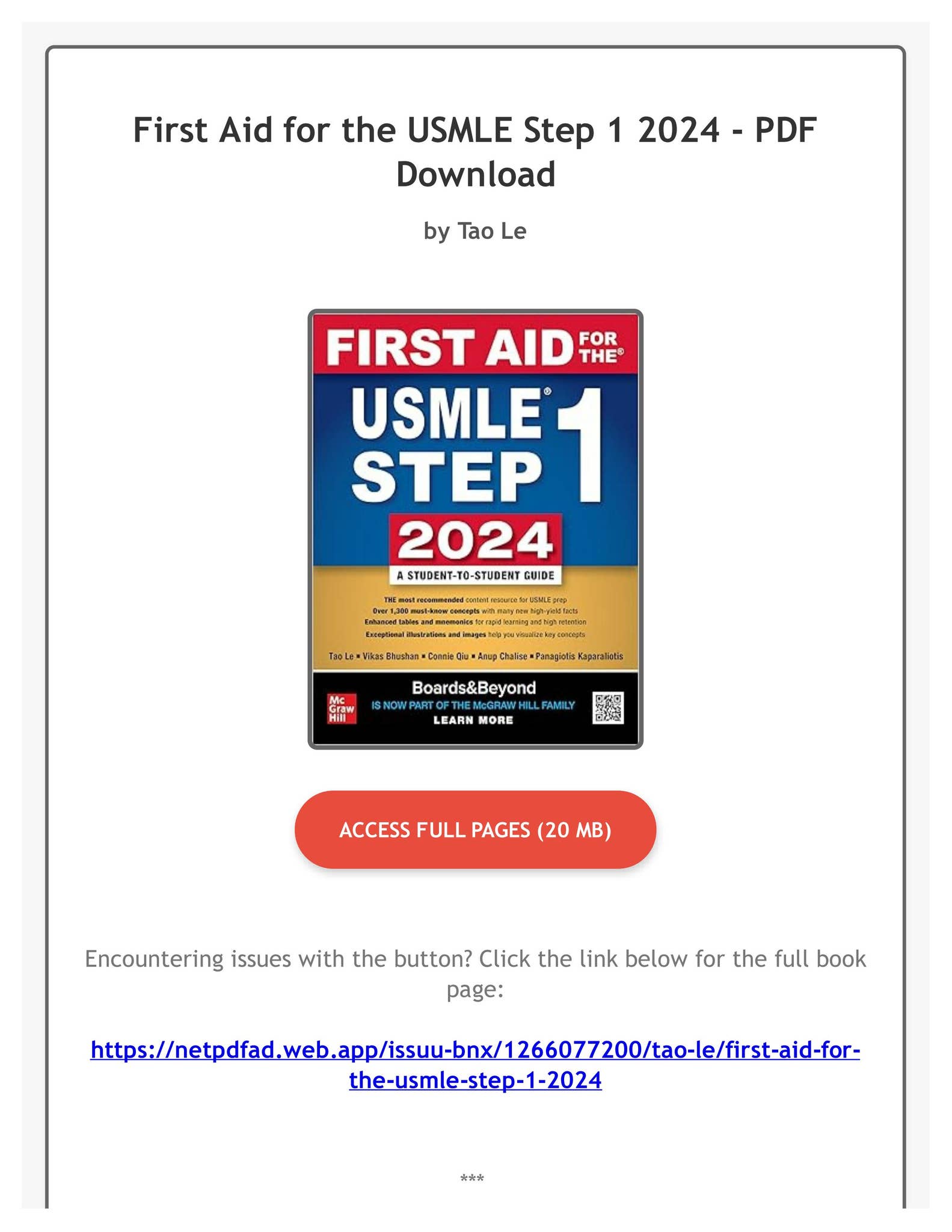 健康・医学 FIRST AID FOR THE USMLE STEP 1 2024 First Aid for the USMLE Step 1 2024: Le, Tao, Bhushan, Vikas