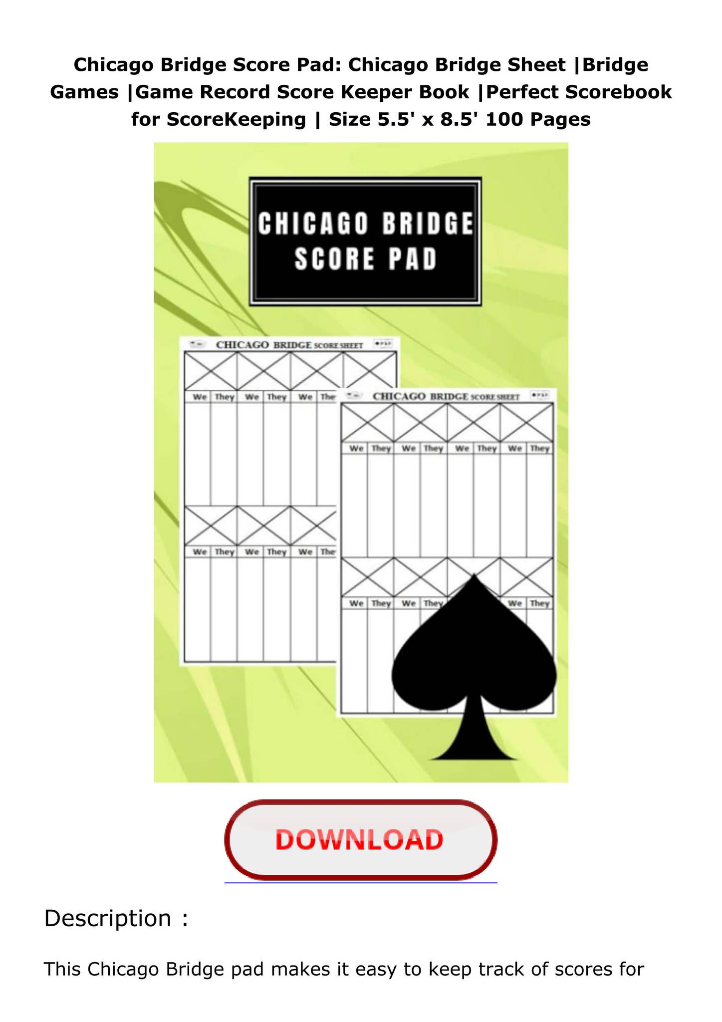Download (PDF) Chicago Bridge Score Pad: Chicago Bridge Sheet |Bridge ...