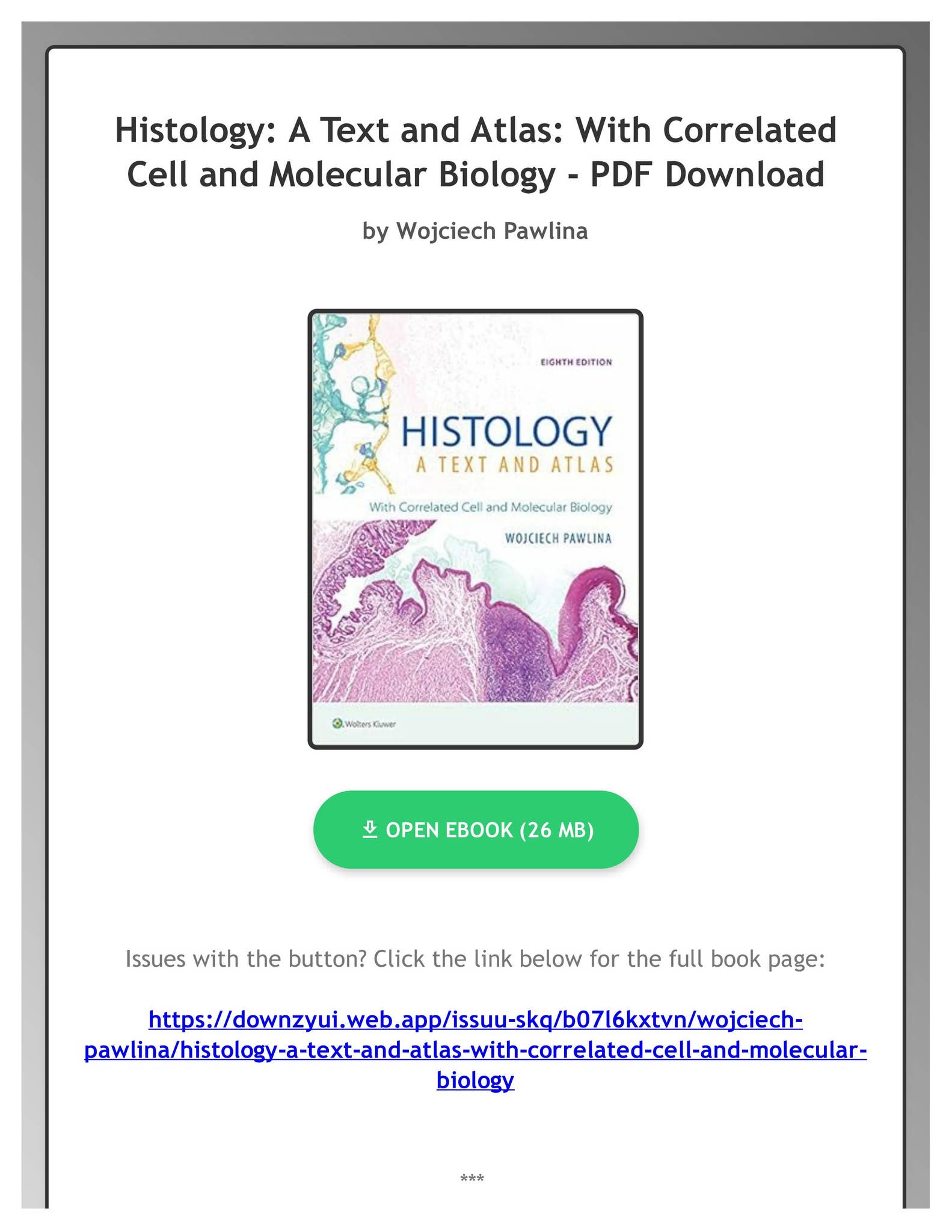 Histology: A Text and Atlas 第8版 Histology, A Text and Atlas, 8ed BY W. Pawlina - Charrans.com