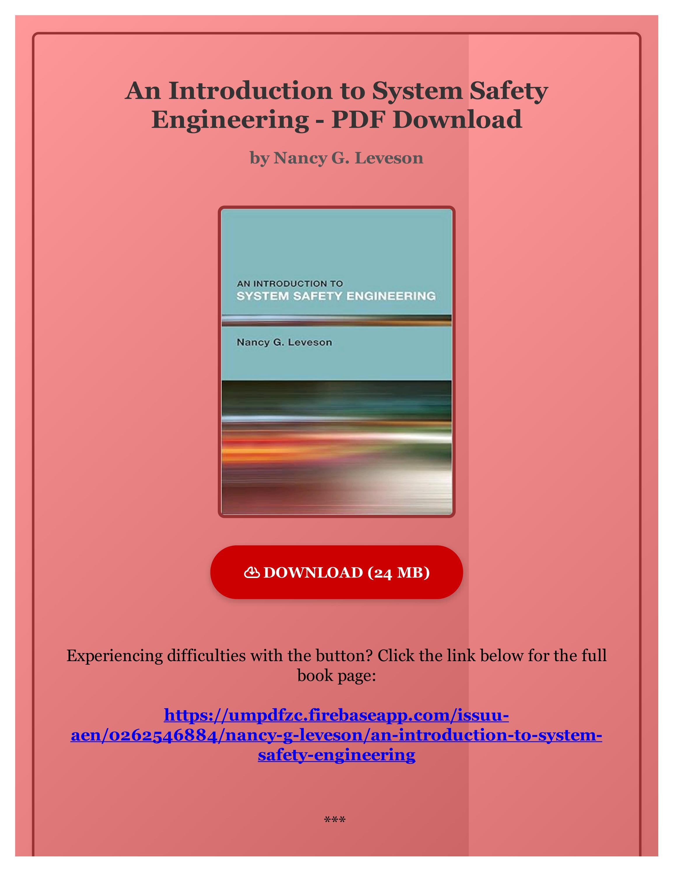 An Introduction To System Safety Engineering Ebook An Introduction to System Safety Engineering by Nancy G. Leveson