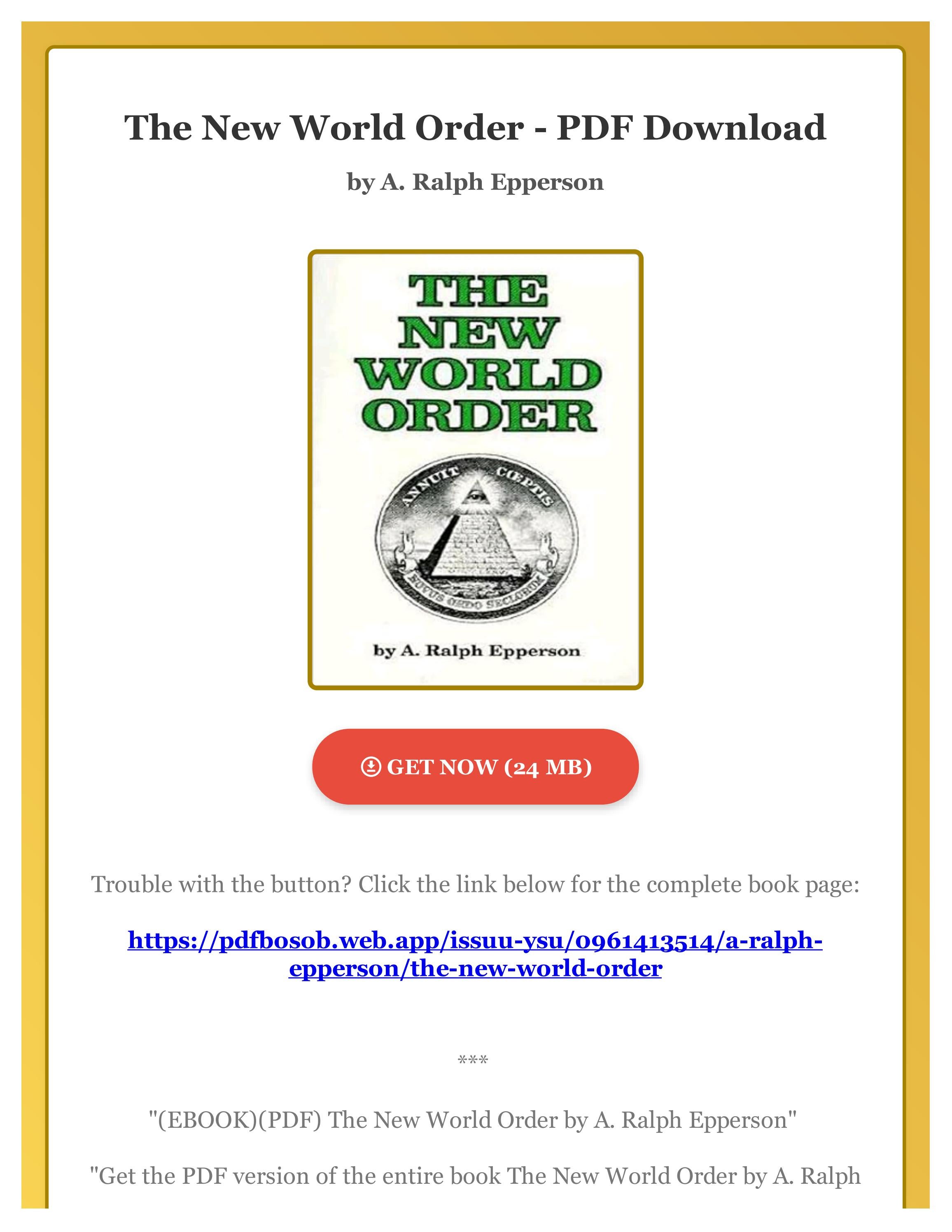 The New World Order By Ralph Epperson Free Download