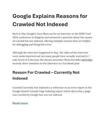 Google Explains Reasons for Crawled Not Indexed 
