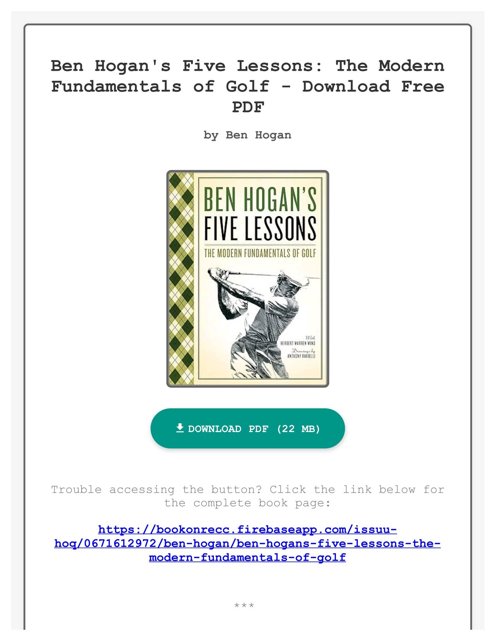 Ben Hogan’s Five Lessons: The Modern... Ben Hogan's Five Lessons: The Modern Fundamentals of Golf