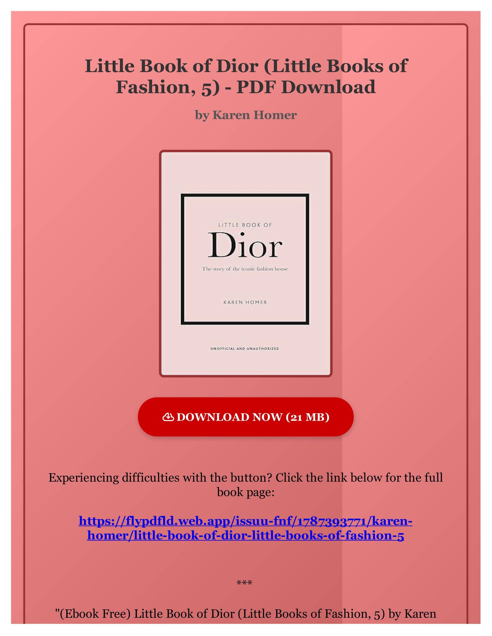 ディオール　Little Book of Dior - Karen r The Little Book of Dior (Little Books of Fashion, 5): Homer