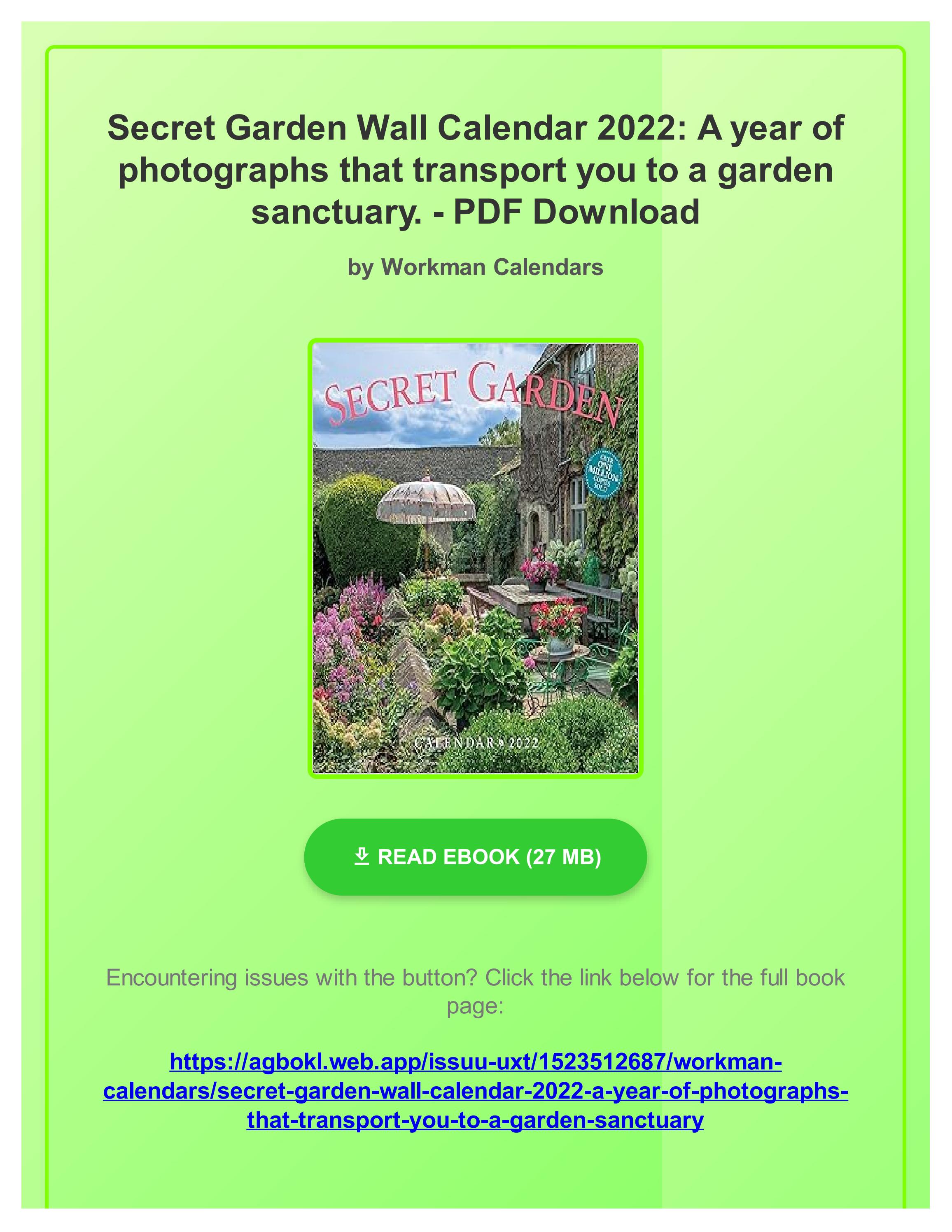 (PDF) Secret Garden Wall Calendar 2022 A year of photographs that