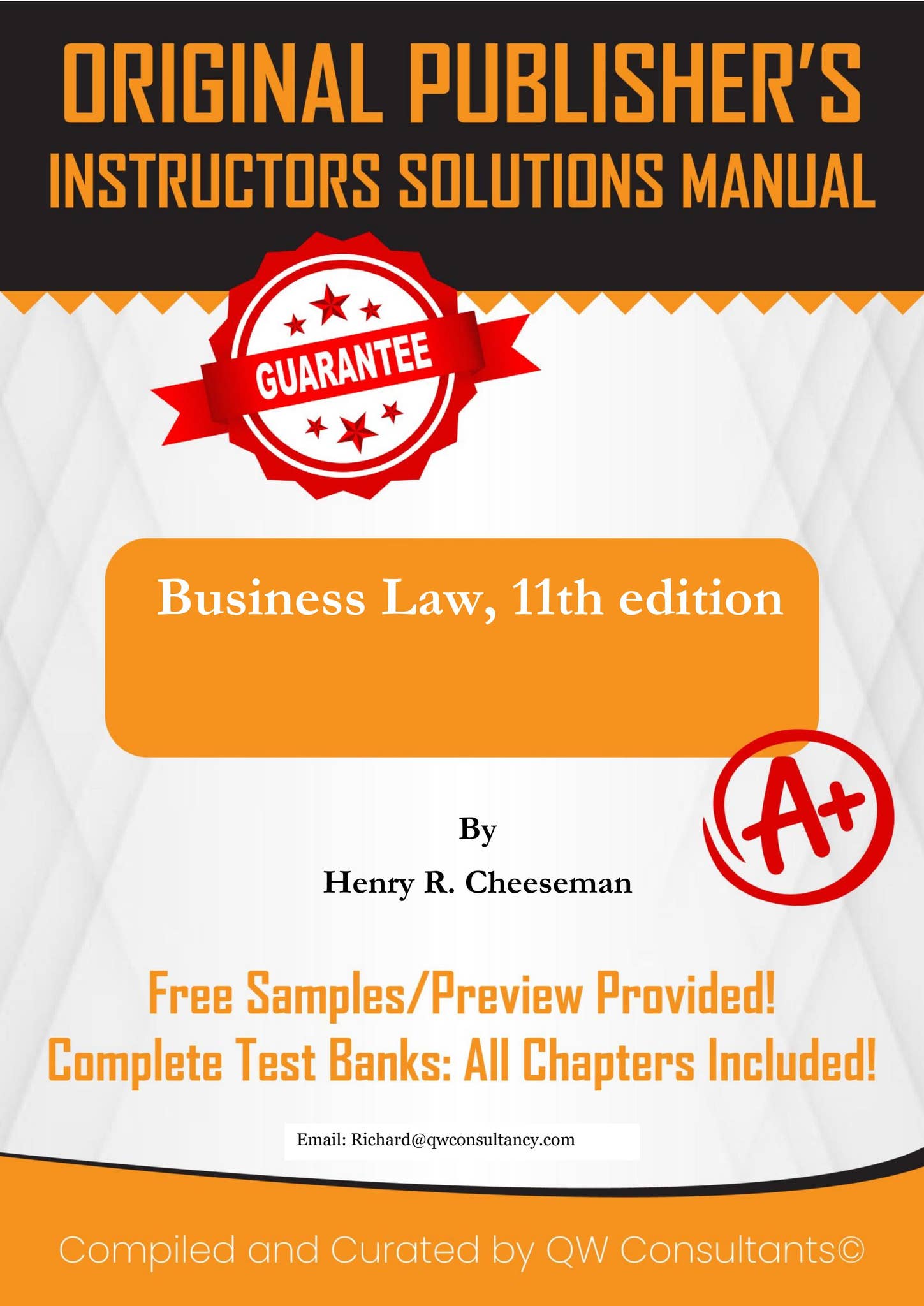 Business Law, 11th edition Henry R Cheeseman Solution Manual by Ace ...