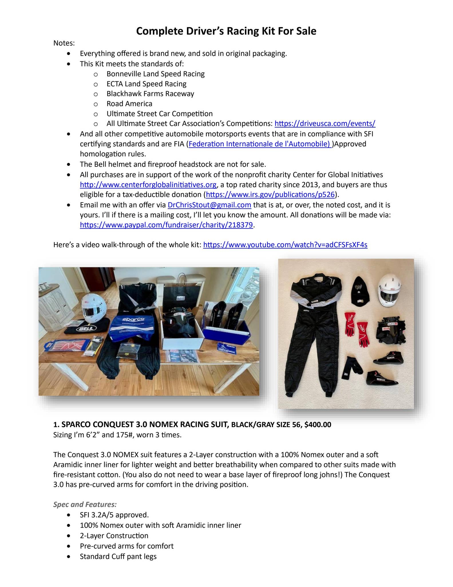Complete Driver’s Racing Kit For Sale by Dr. Chris Stout - Issuu