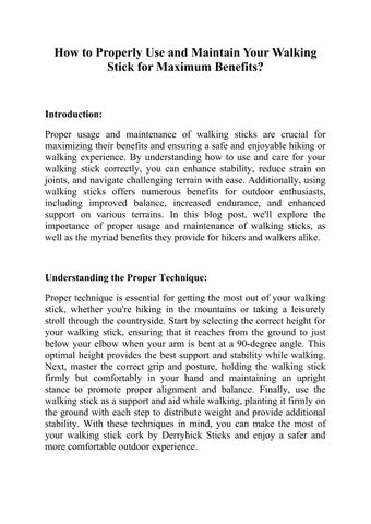 How to Properly Use and Maintain Your Walking Stick for Maximum Benefits?