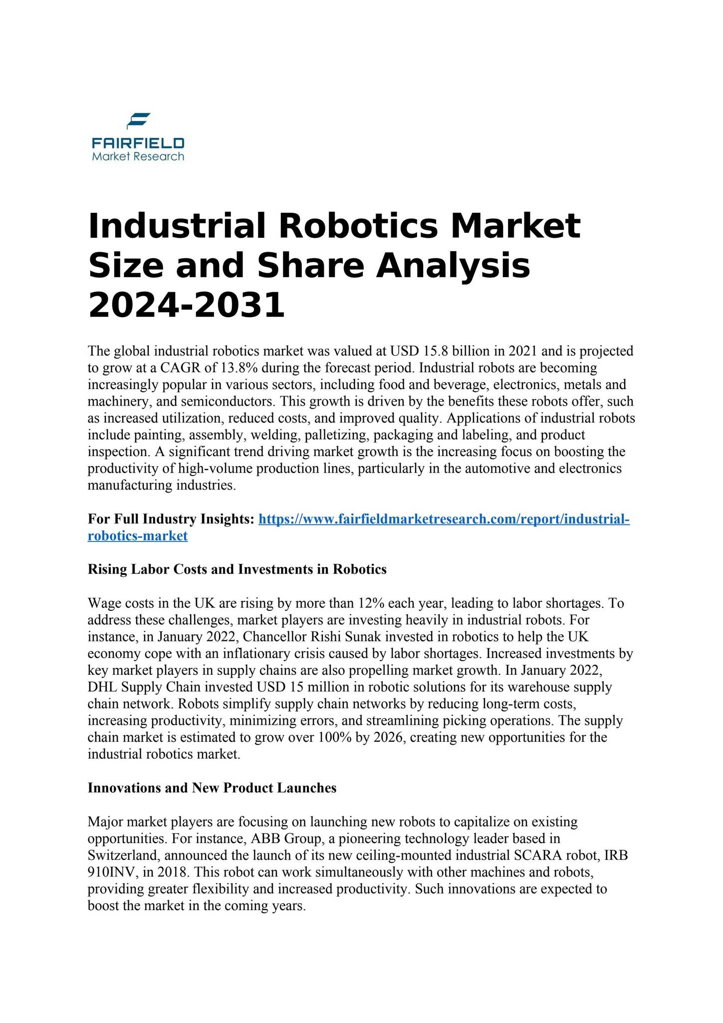 Industrial Robotics Market Size and Share Analysis 2024-2031 by ...