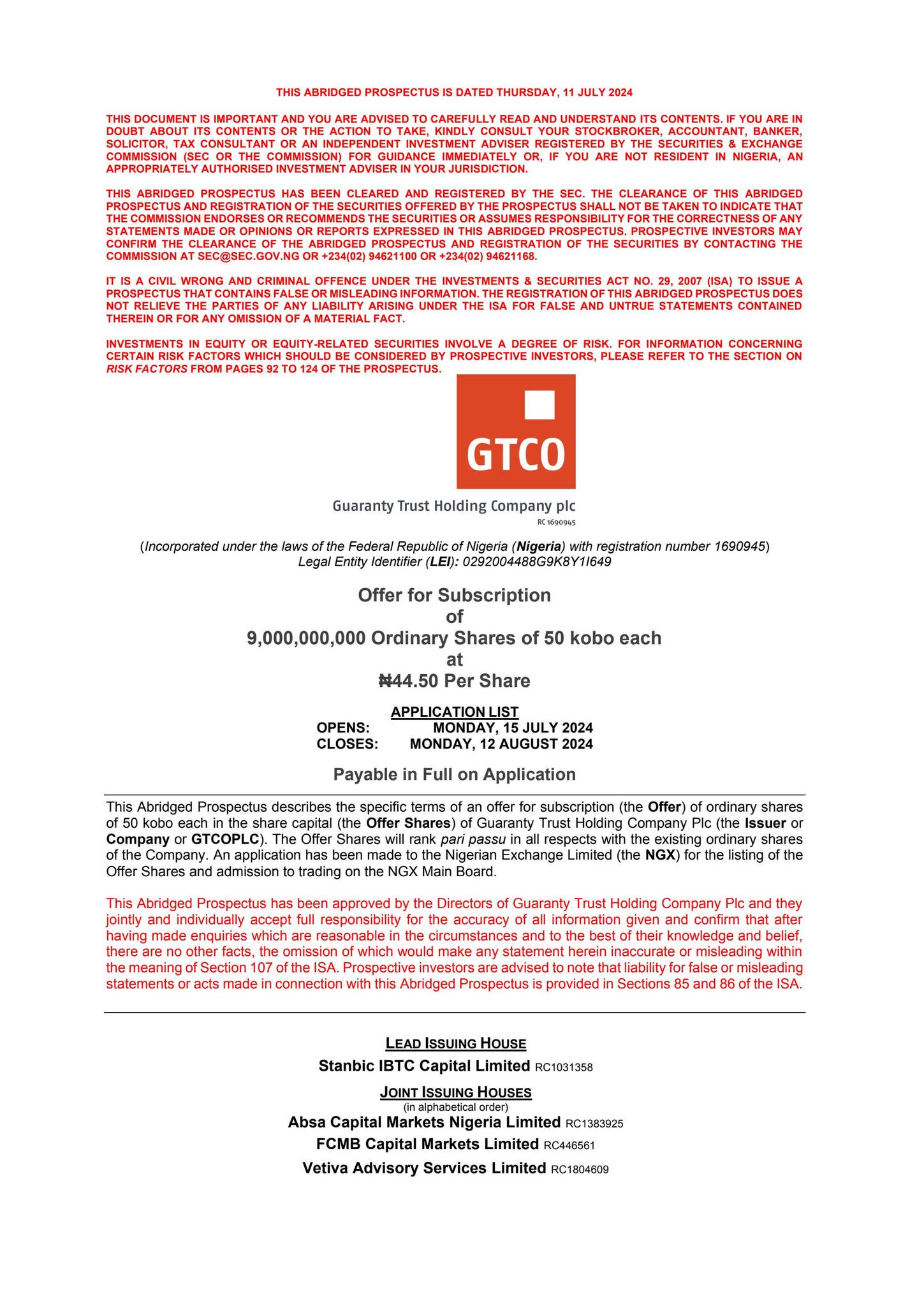 GTCO Plc Abridged Prospectus by GTCO Plc - Issuu