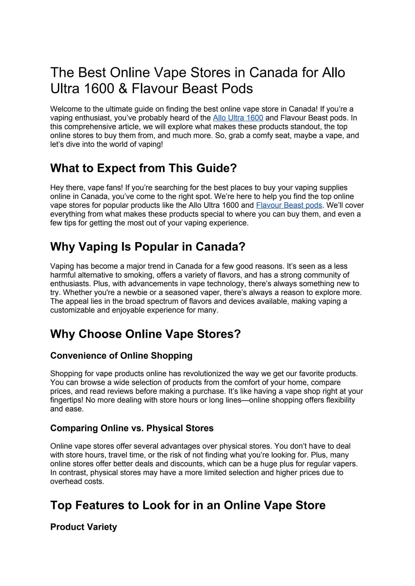 The Best Online Vape Stores in Canada for Allo Ultra 1600 & Flavour Beast  Pods by Steve Davis