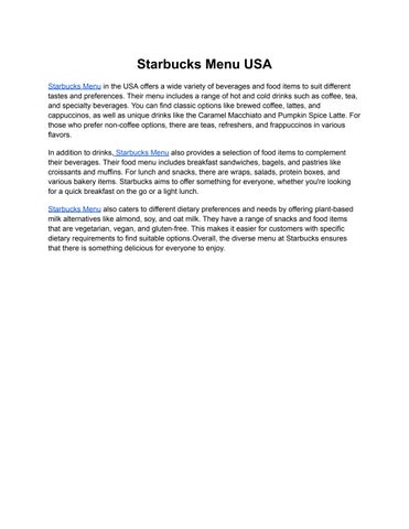 Starbucks Menu