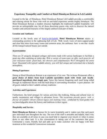 Luxury Hotels in Leh Ladakh Near Market