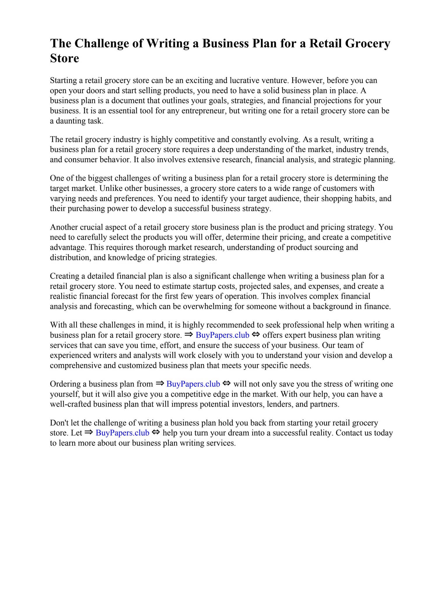 Business Plan For Retail Grocery Store by Wendy - Issuu