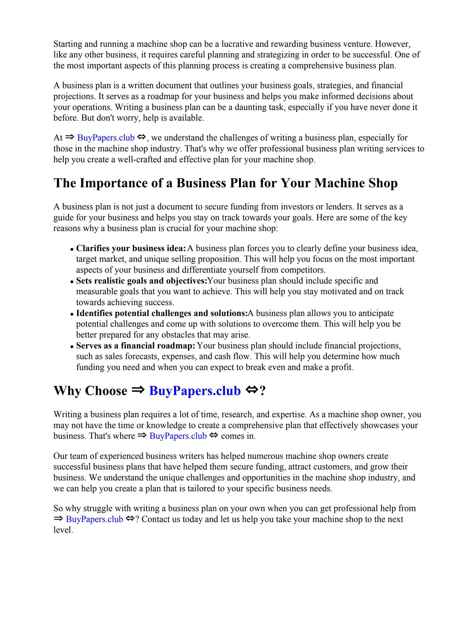 Sample Business Plan Machine Shop by Connie - Issuu