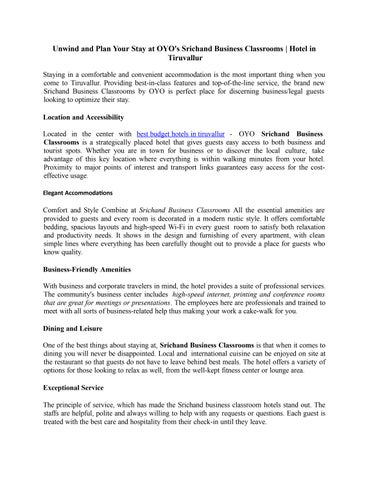 Best Accommodation in tiruvallur