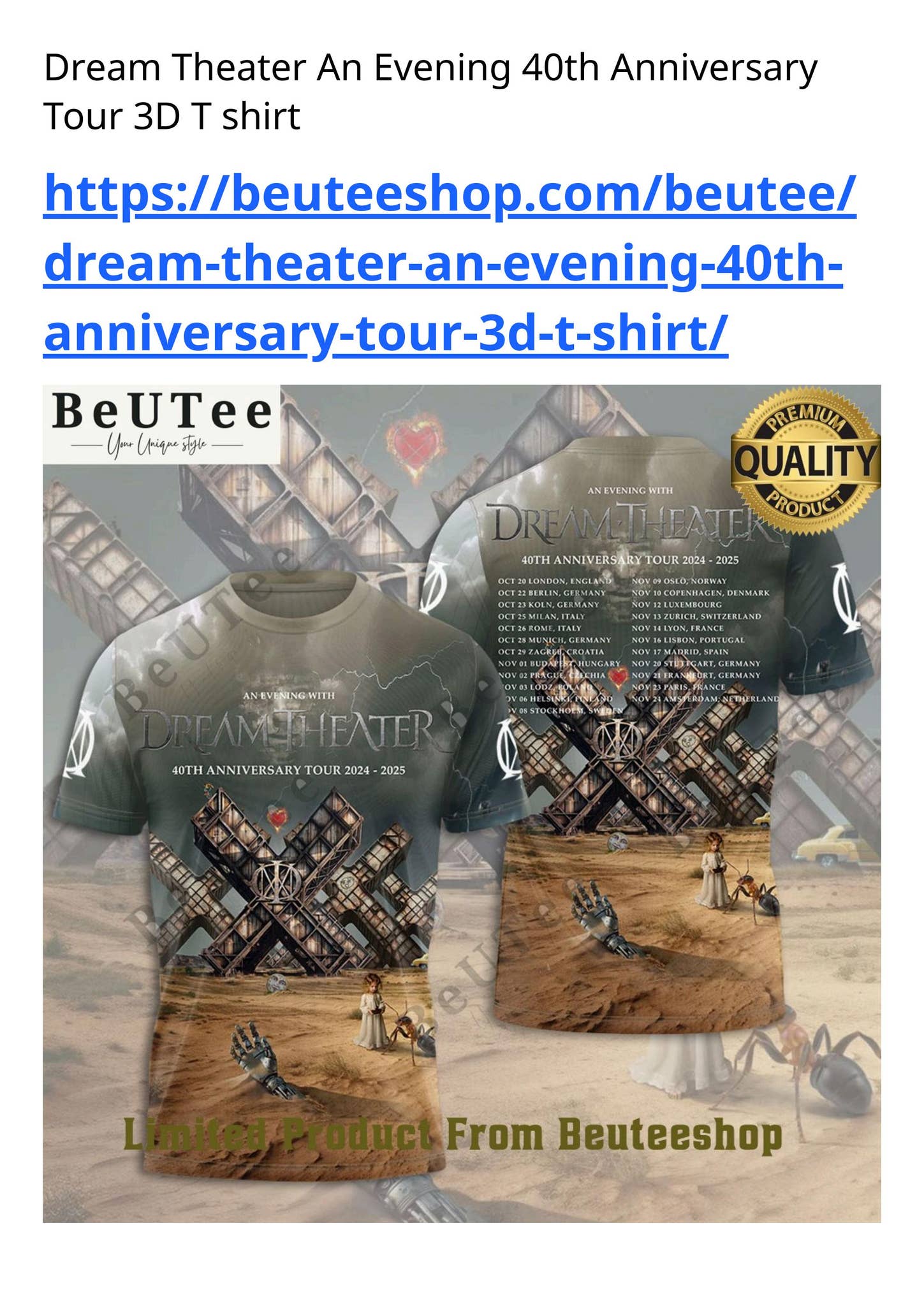 Dream Theater An Evening 40th Anniversary Tour 3D T shirt by Shop