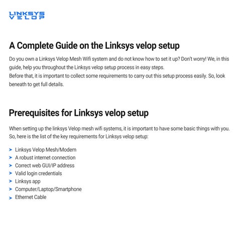The Brief Guide to Linksys Velop Setup by Linksys router login - Issuu