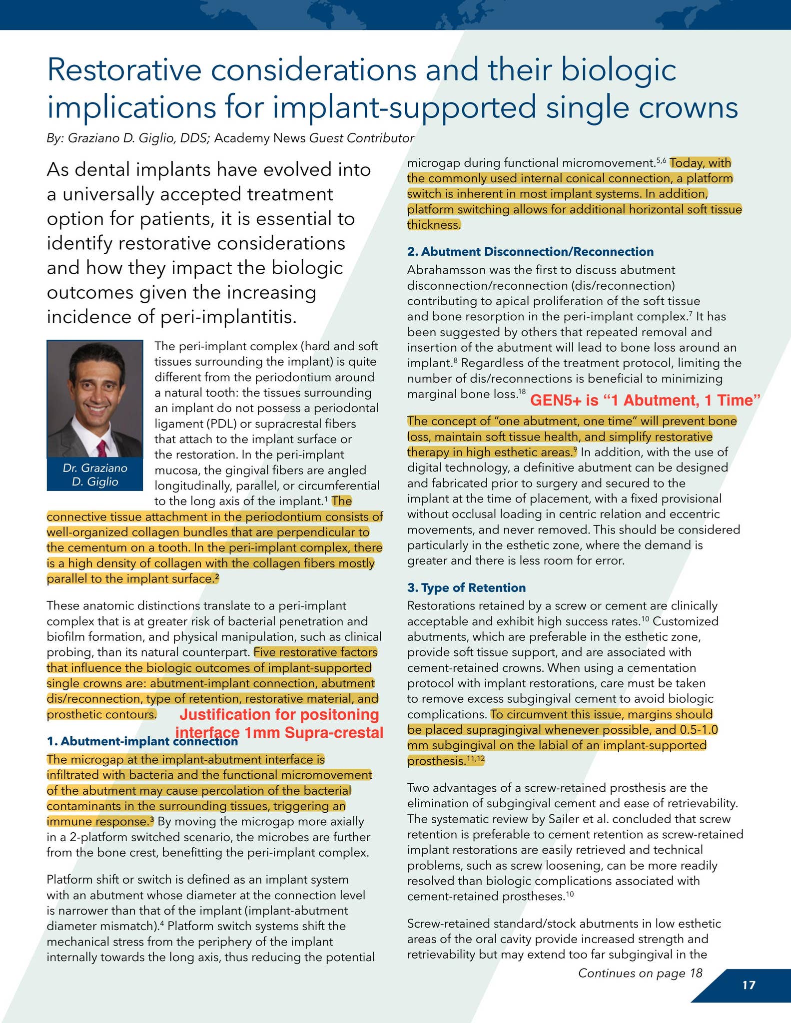 Restorative Considerations and Their Biologic Implications for Implant ...