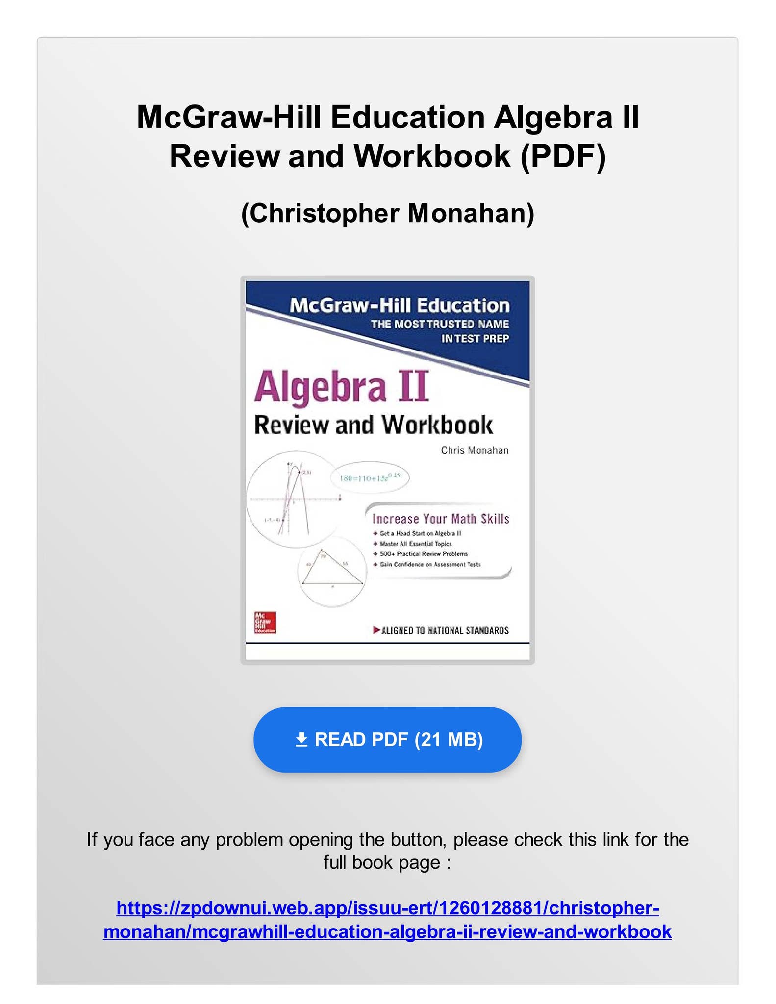 Ebook McGraw-Hill Education Algebra II Review and Workbook