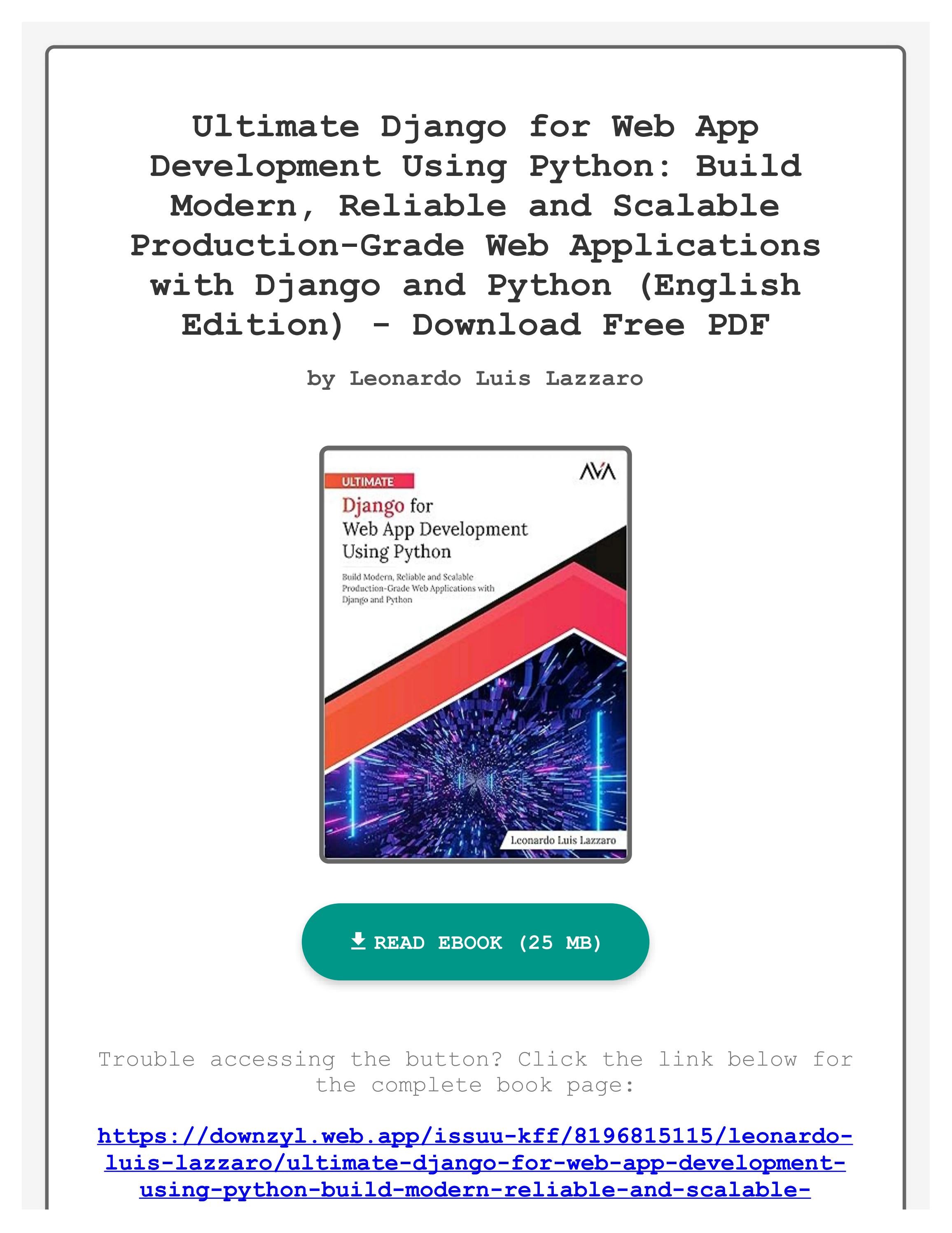 Pdf Free Ultimate Django for Web App Development Using Python: Build ...