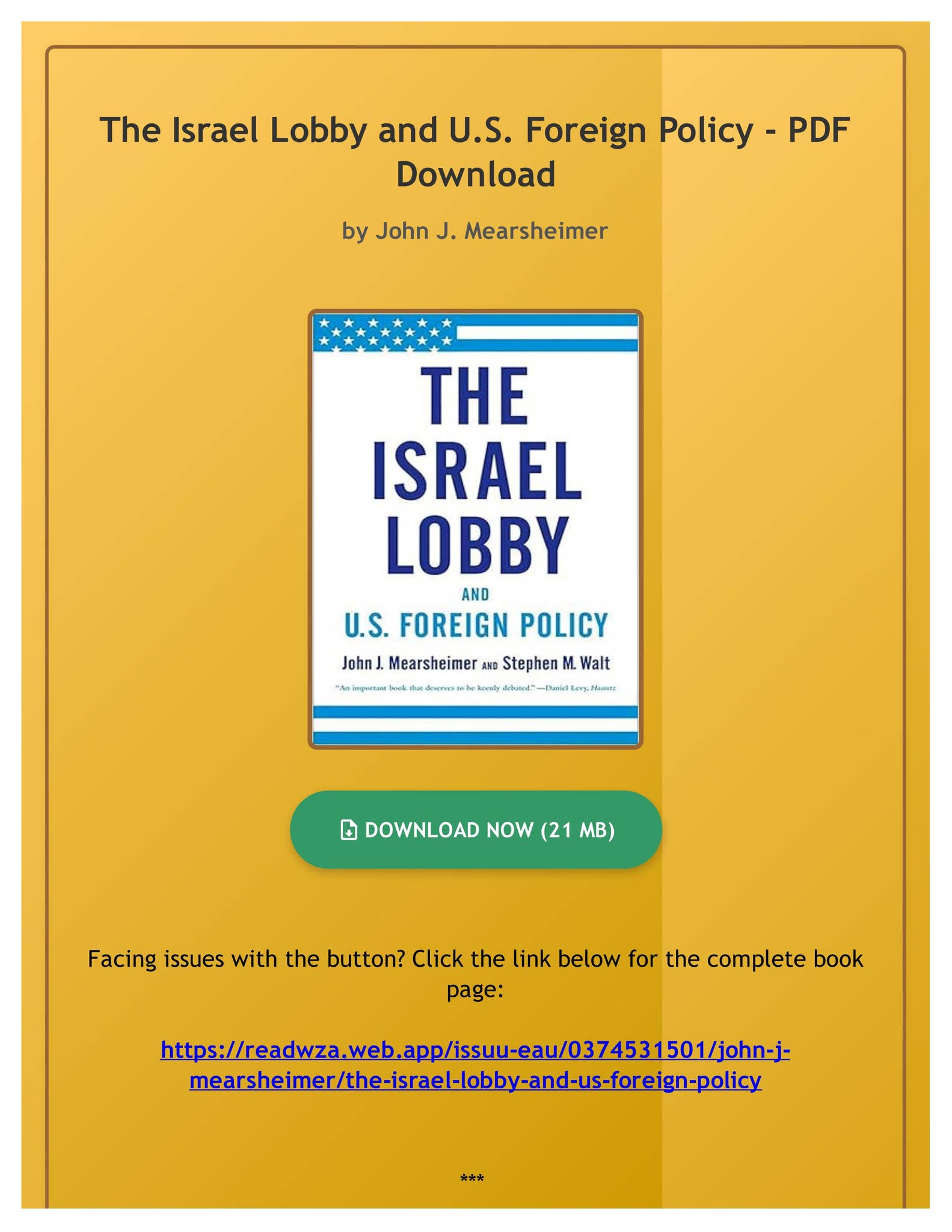 洋書 THE ISRAEL LOBBY AND U.S. FOREIGN POLICY Ebook PDF The Israel Lobby and U.S. Foreign Policy by John J