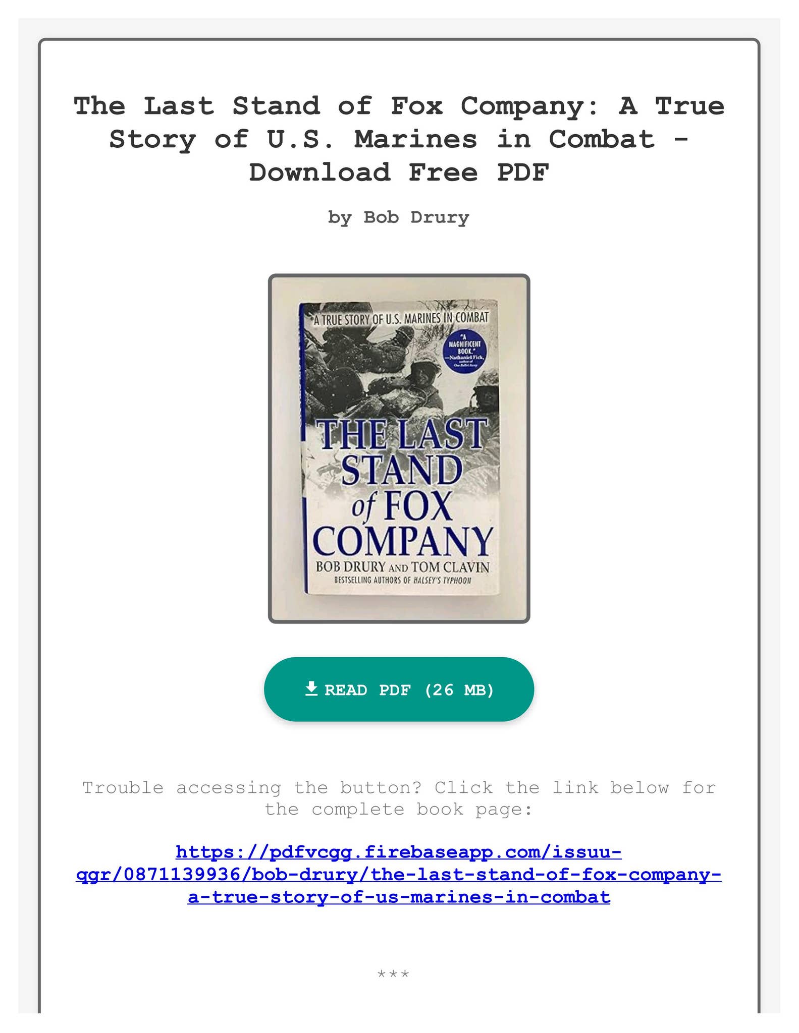 PDF Download The Last Stand of Fox Company: A True Story of U.S - The Last Stand Of Fox Company Free Download