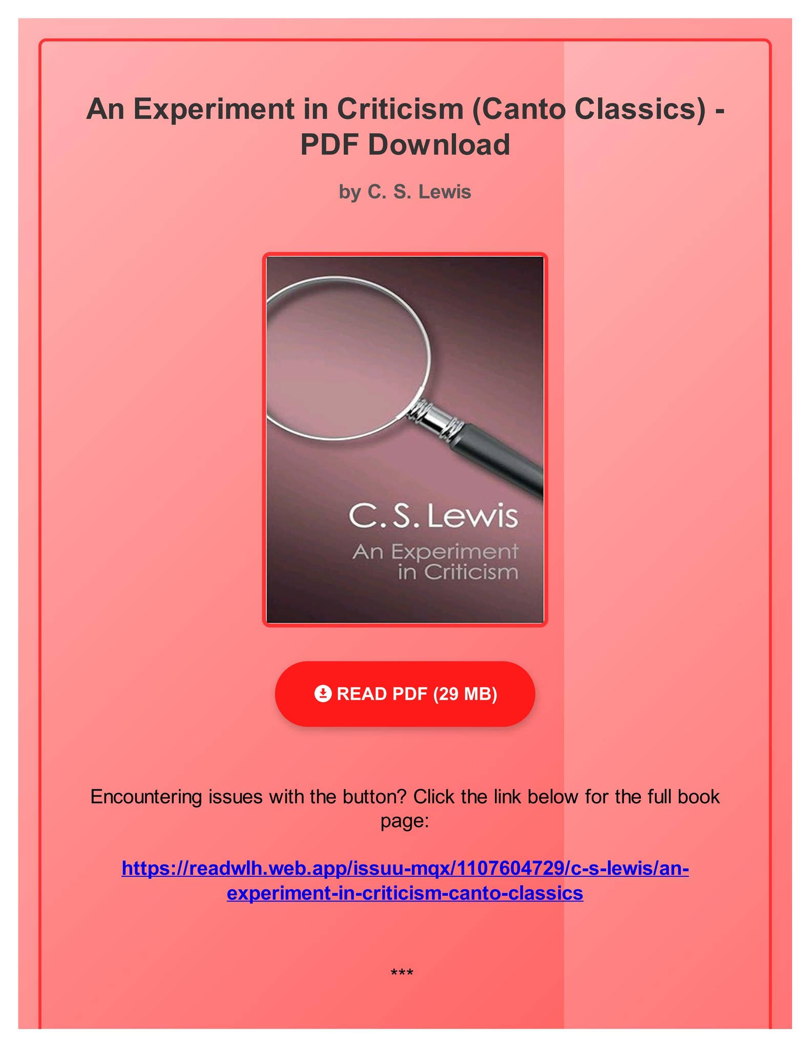 PDF An Experiment in Criticism (Canto Classics) by C. S.