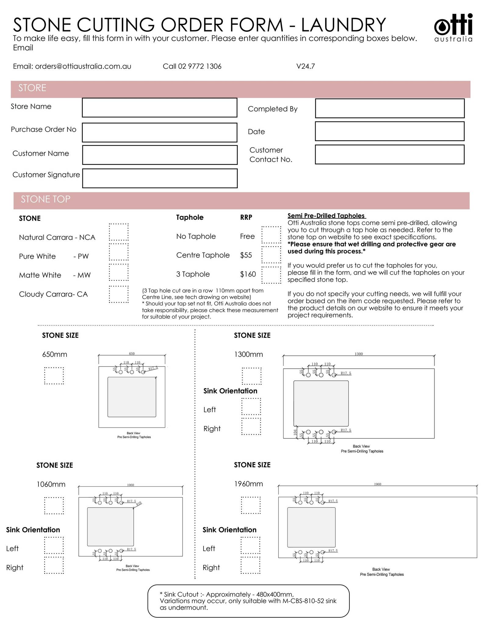Stone cutting Order Forms-laundry by OTTI Australia - Issuu