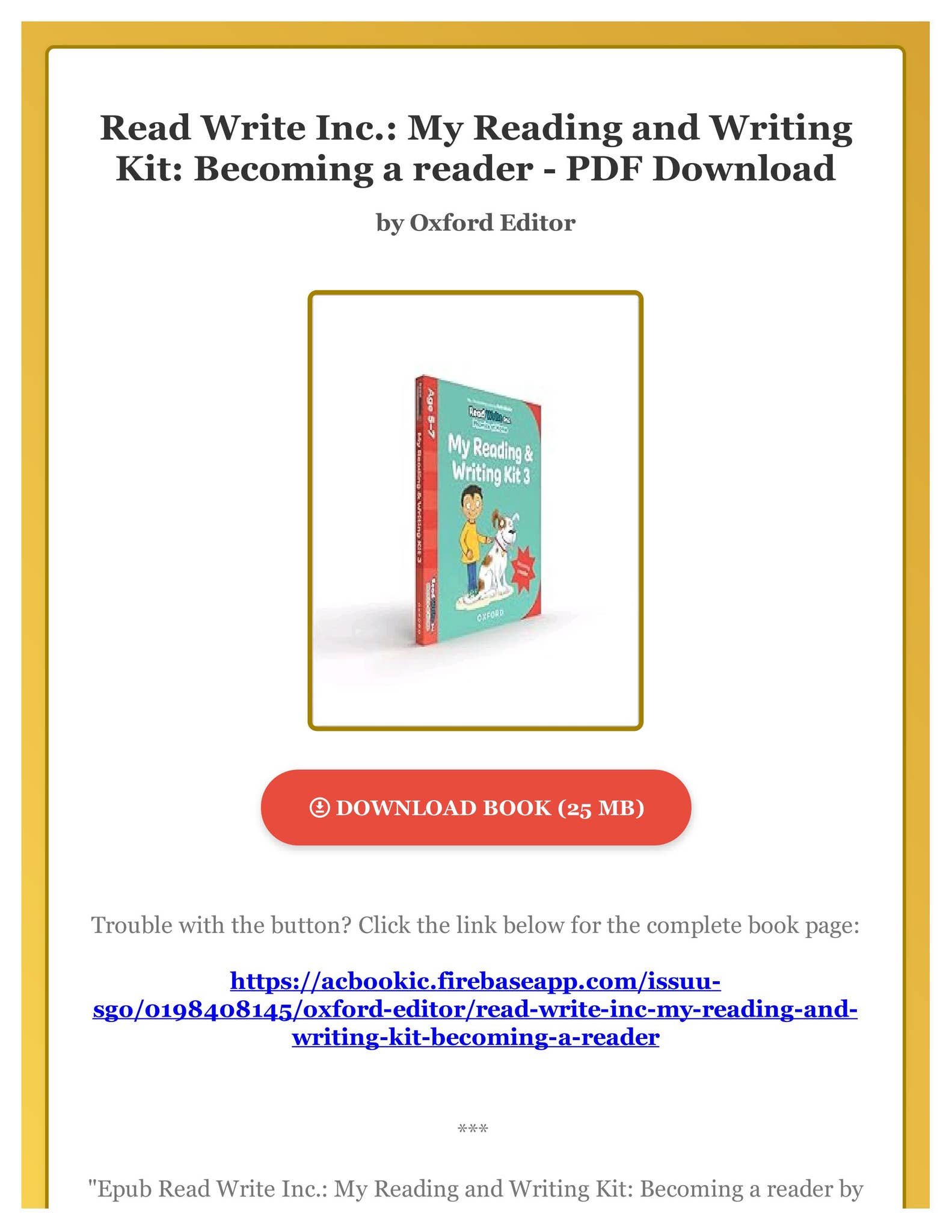 Epub Read Write Inc.: My Reading and Writing Kit: Becoming a reader by ...