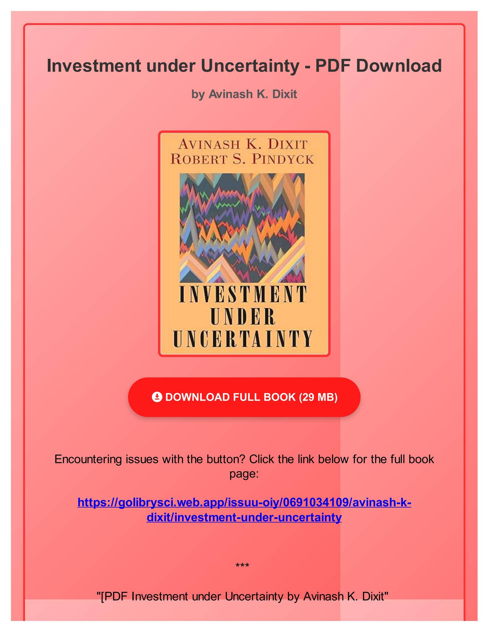ビジネス・経済 INVESTMENT UNDER UNCERTAINTY Amazon.com: Investment under Uncertainty: 9780691034102