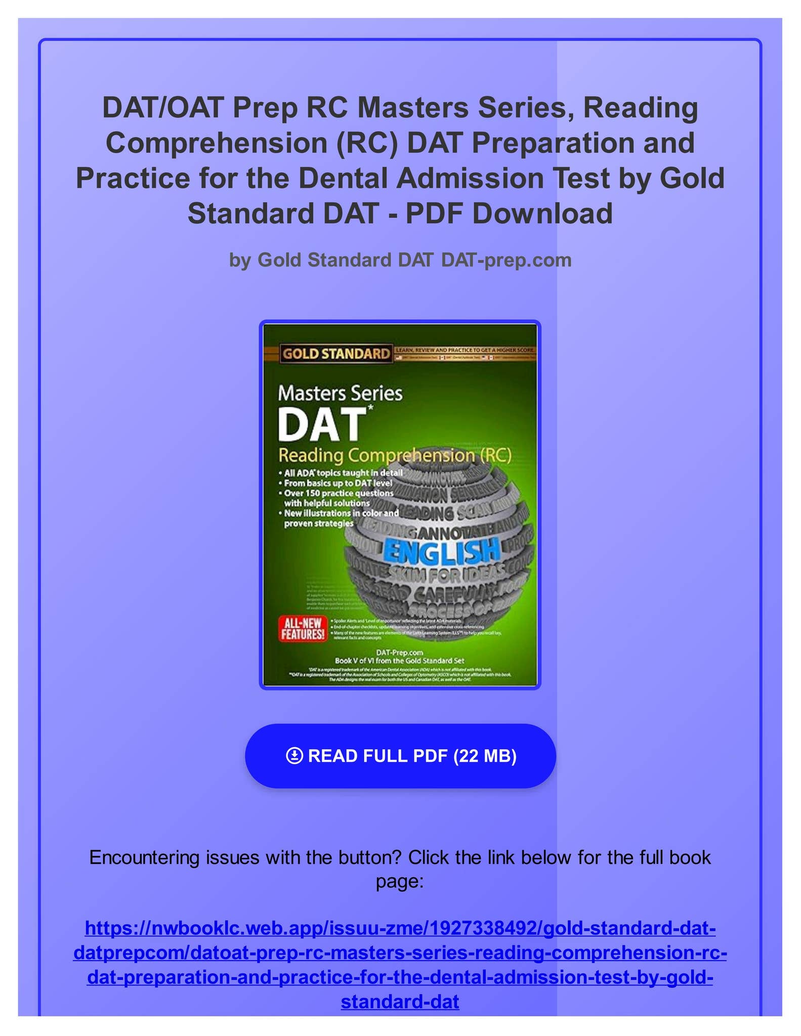 EBOOK DAT/OAT Prep RC Masters Series, Reading Comprehension (RC) DAT ...