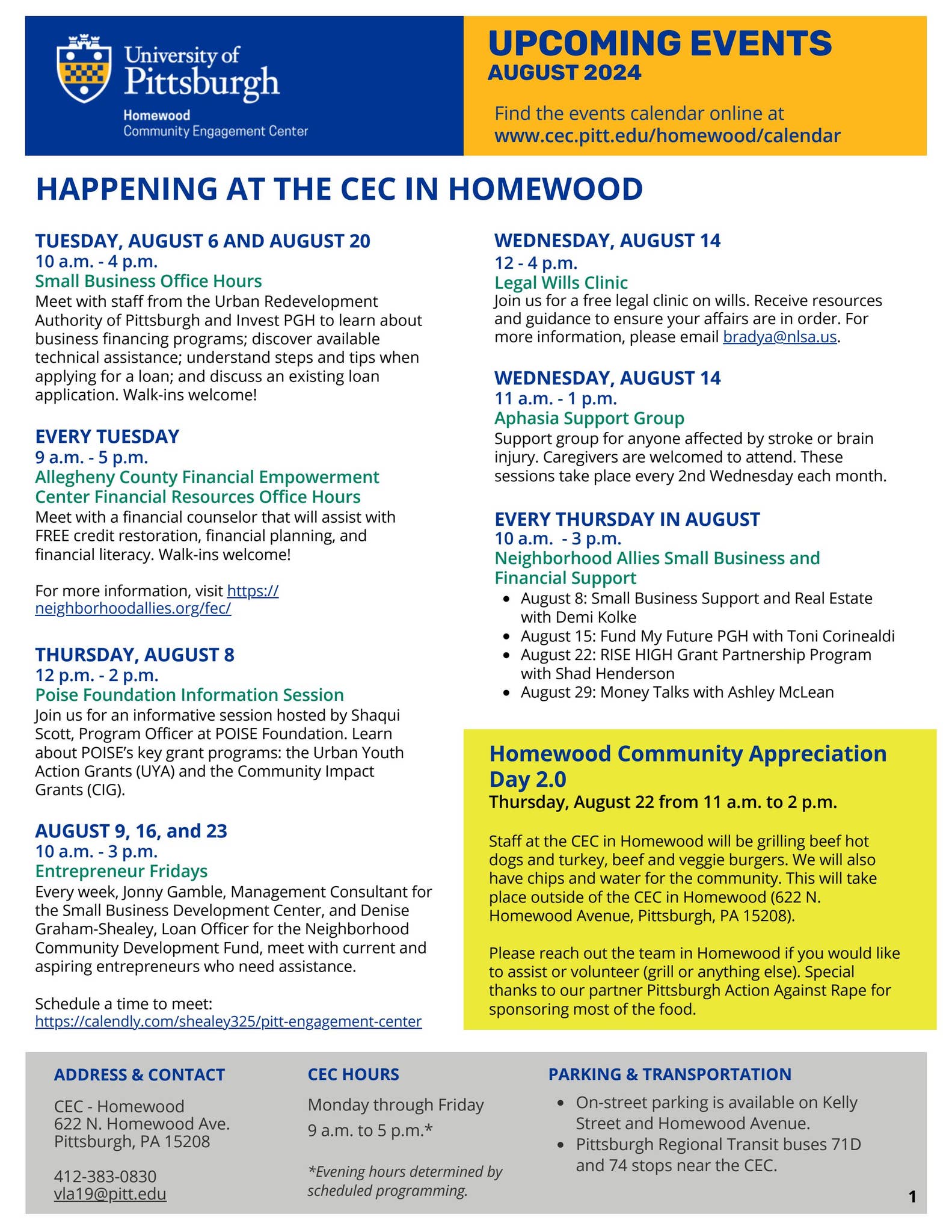 CEC in Homewood Calendar August 2024 by PittECA Issuu