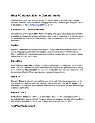Best PC Games 2024: A Gamers’ Guide