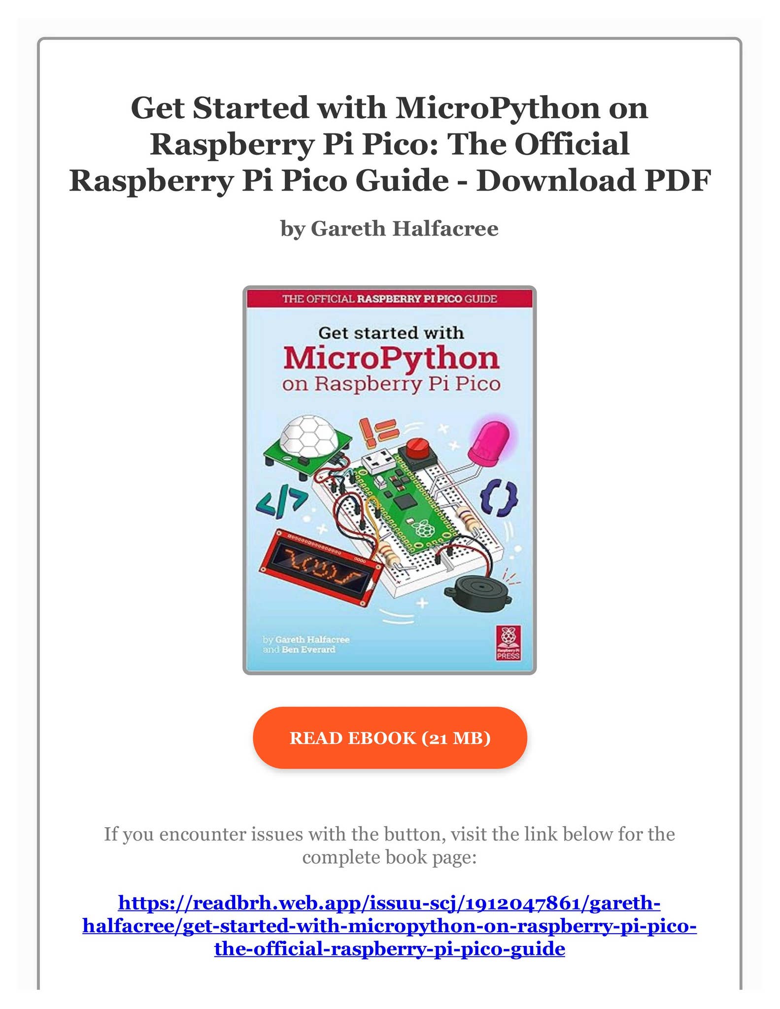Free PDF Get Started with MicroPython on Raspberry Pi Pico: The ...