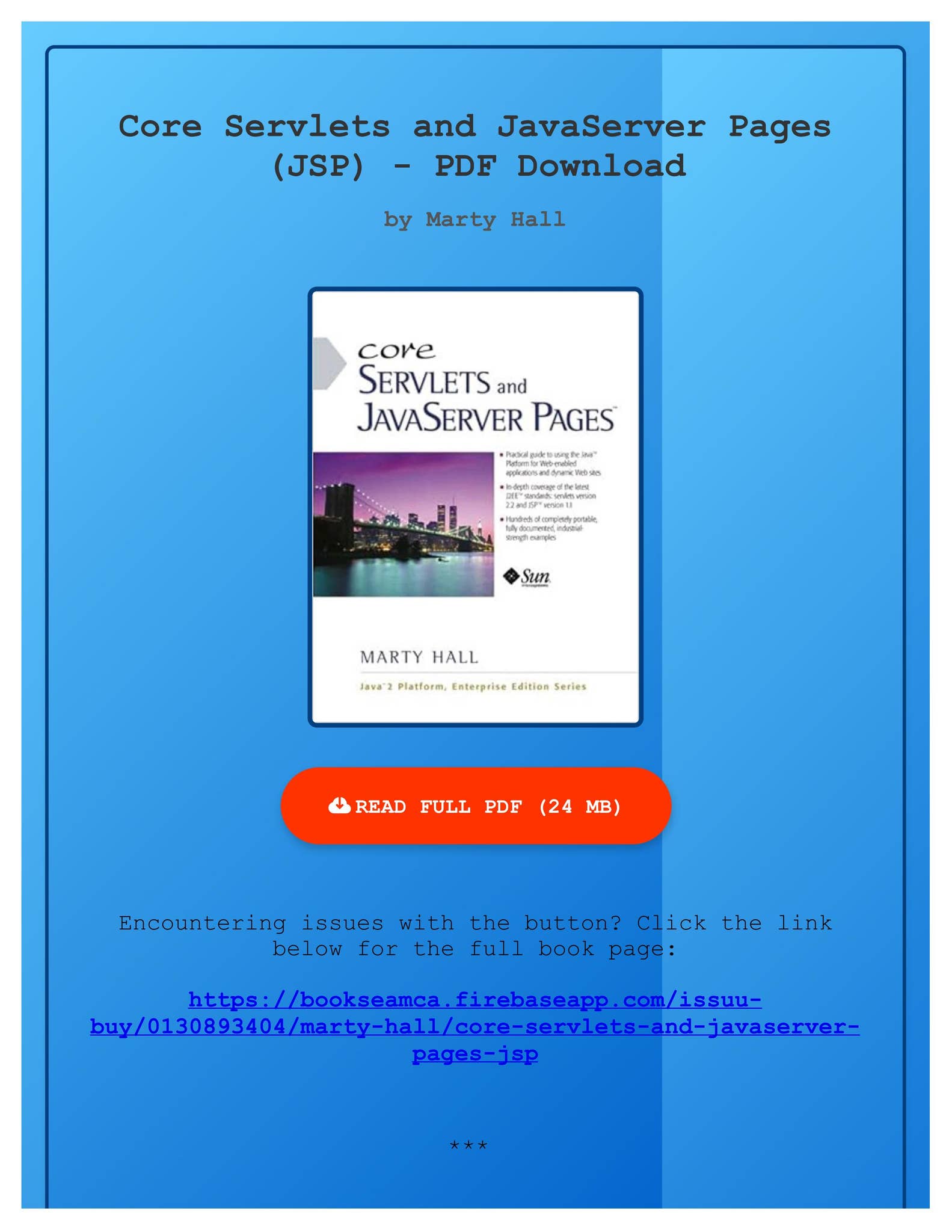 PDF EBOOK Core Servlets and JavaServer Pages (JSP) by Marty Hall by ...