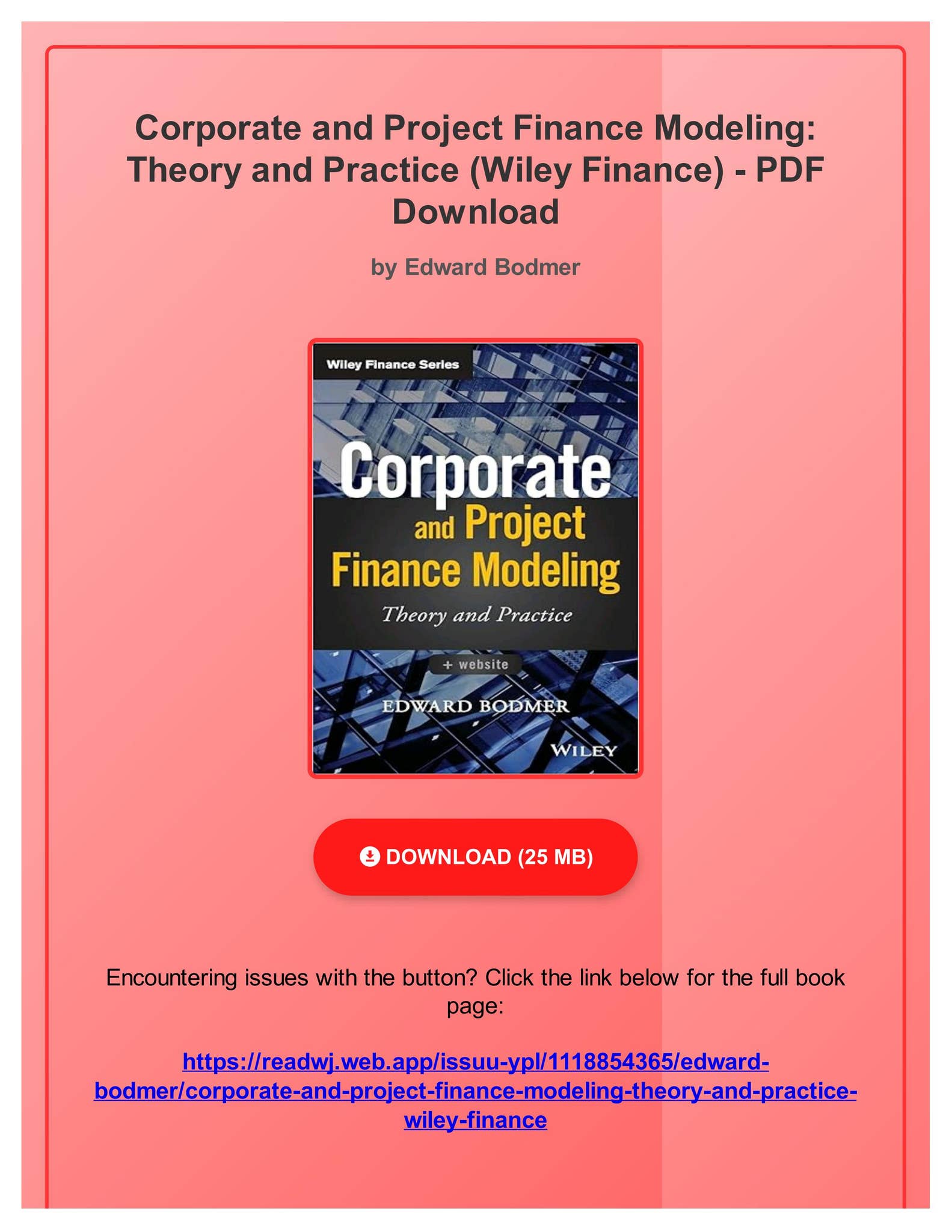 PDF Free Corporate and Project Finance Modeling: Theory and