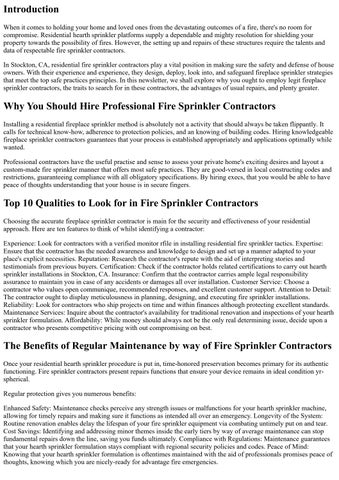 Residential Fire Sprinkler Contractors: Safeguarding Your Home in Stockton, CA