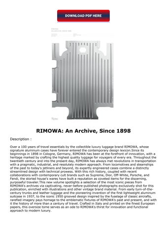 DOWNLOAD [PDF] RIMOWA: An Archive, Since 1898 by kyndallmcguireas