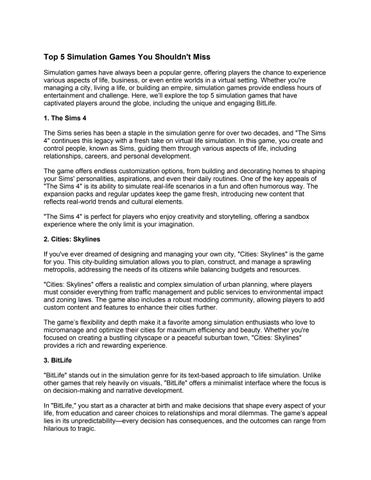 Top 5 Interesting simulation games you should try