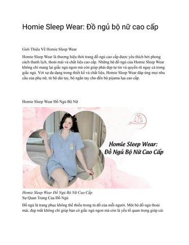 Homie Sleep Wear: Đồ ngủ bộ nữ cao cấp 2024