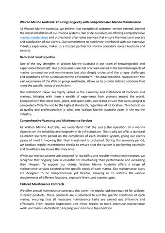 Walcon Marine Australia: Ensuring Longevity with Comprehensive Marina ...