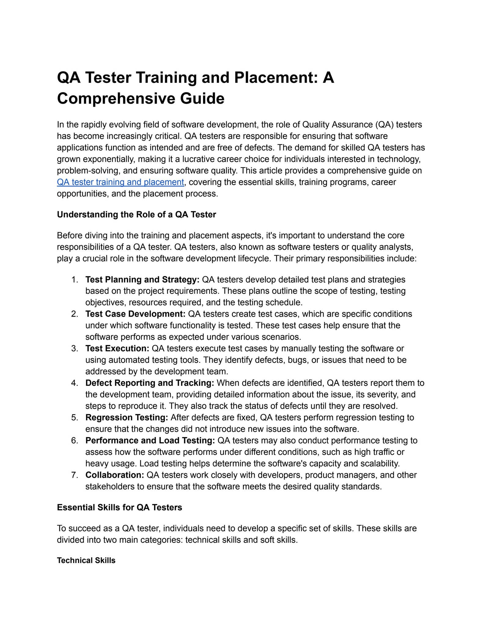 QA Tester Training and Placement: A Comprehensive Guide by ...