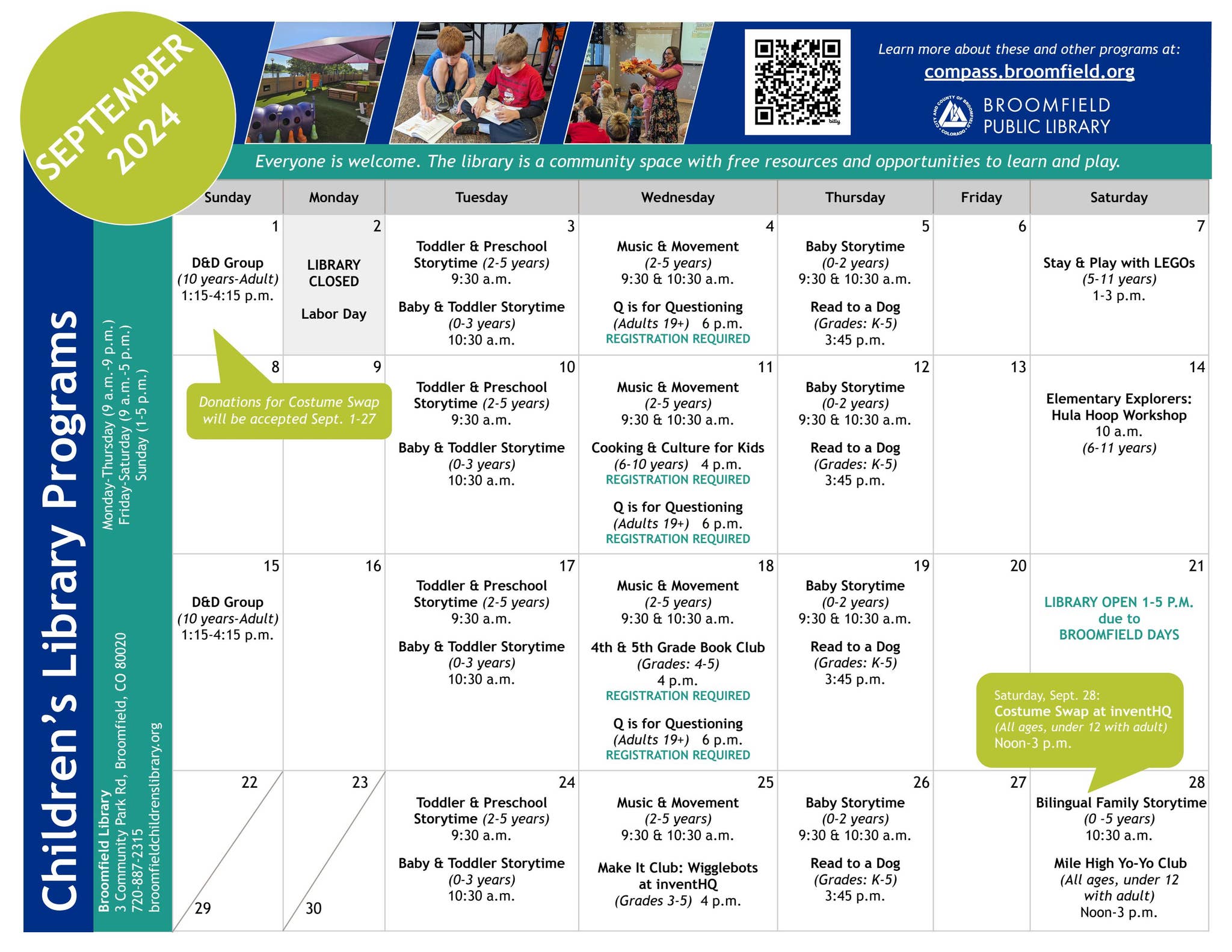Broomfield Library Children's Program Calendar - September 2024 by City ...