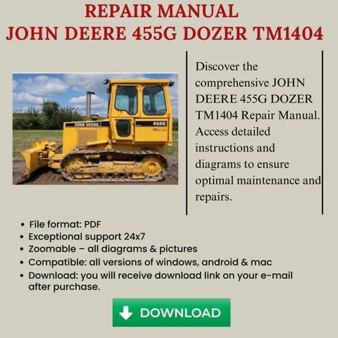 REPAIR MANUAL - JOHN DEERE 455G DOZER TM1404 by Factory