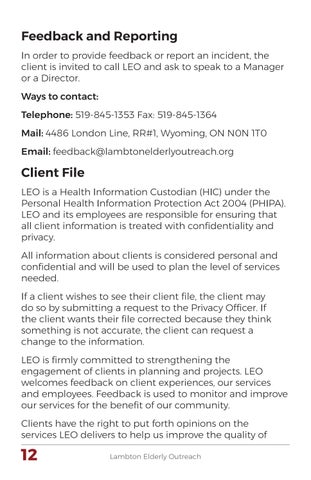 Lambton Elderly Outreach Client Handbook 第 12 页