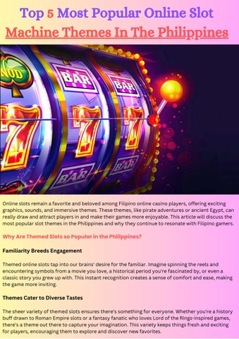 Top 5 Most Popular Online Slot Machine Themes in the Philippines